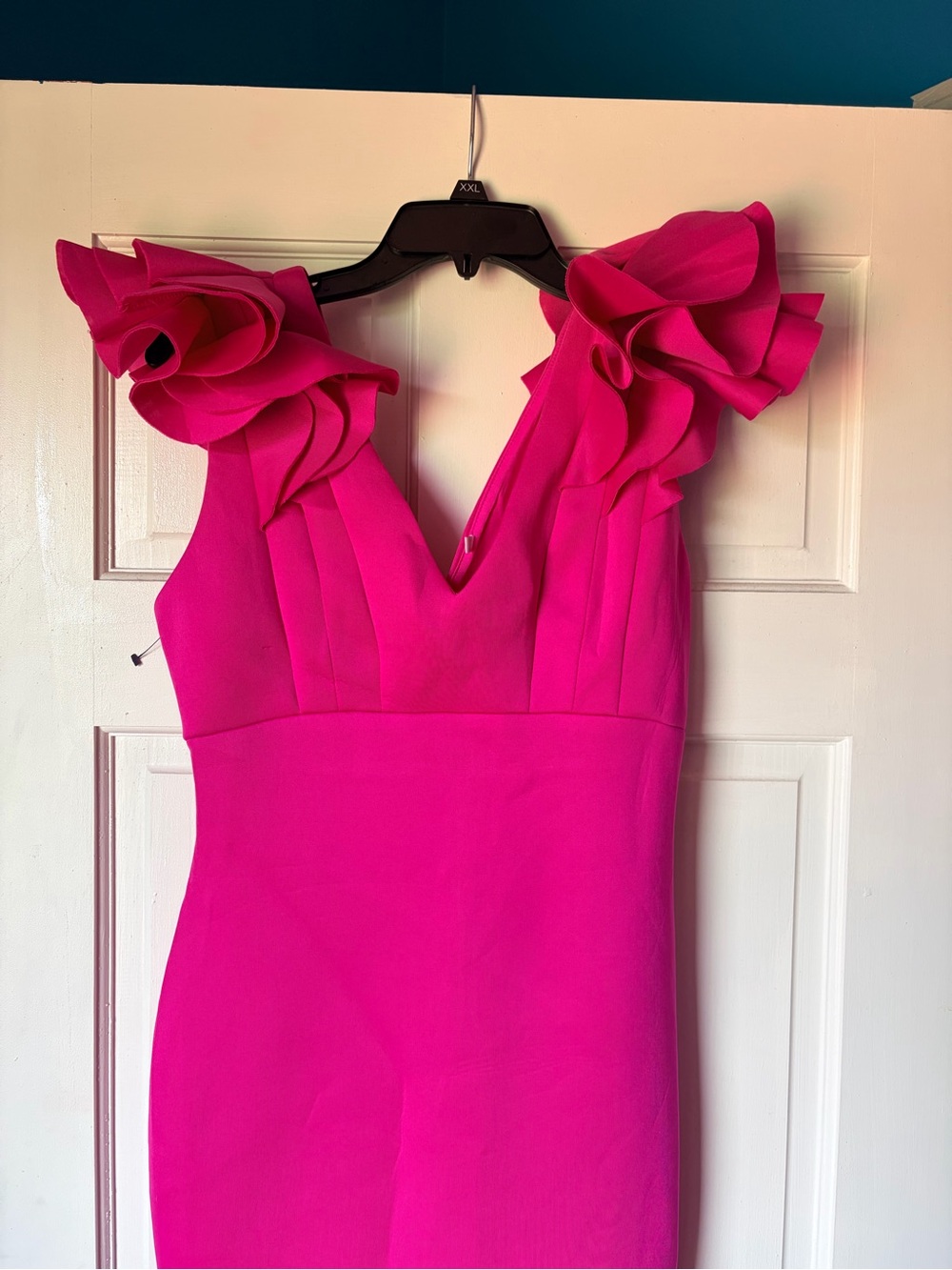 Fuchsia Ruffle-Shoulder Mermaid Dress